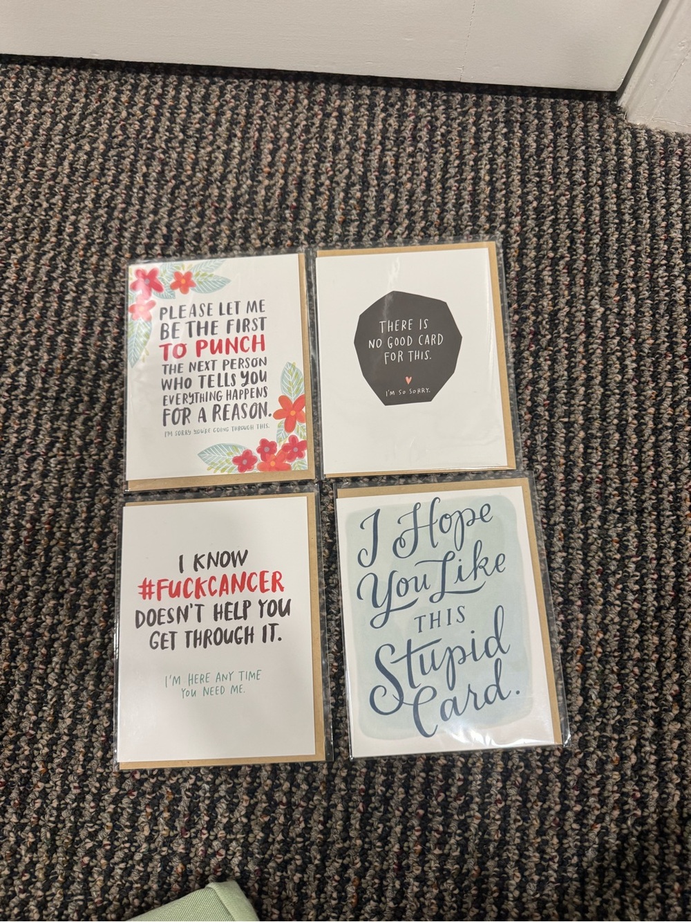 Set of 4 Humorous Support Cards - Floral Red, Black, Blue, Cream
